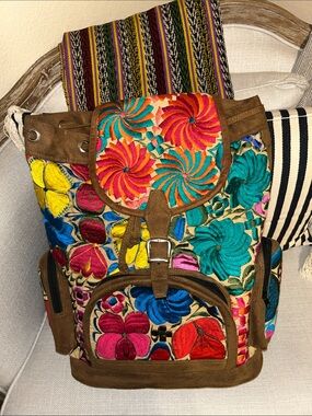 Embroidered Floral Multicolor Backpack Tote - Women Bags